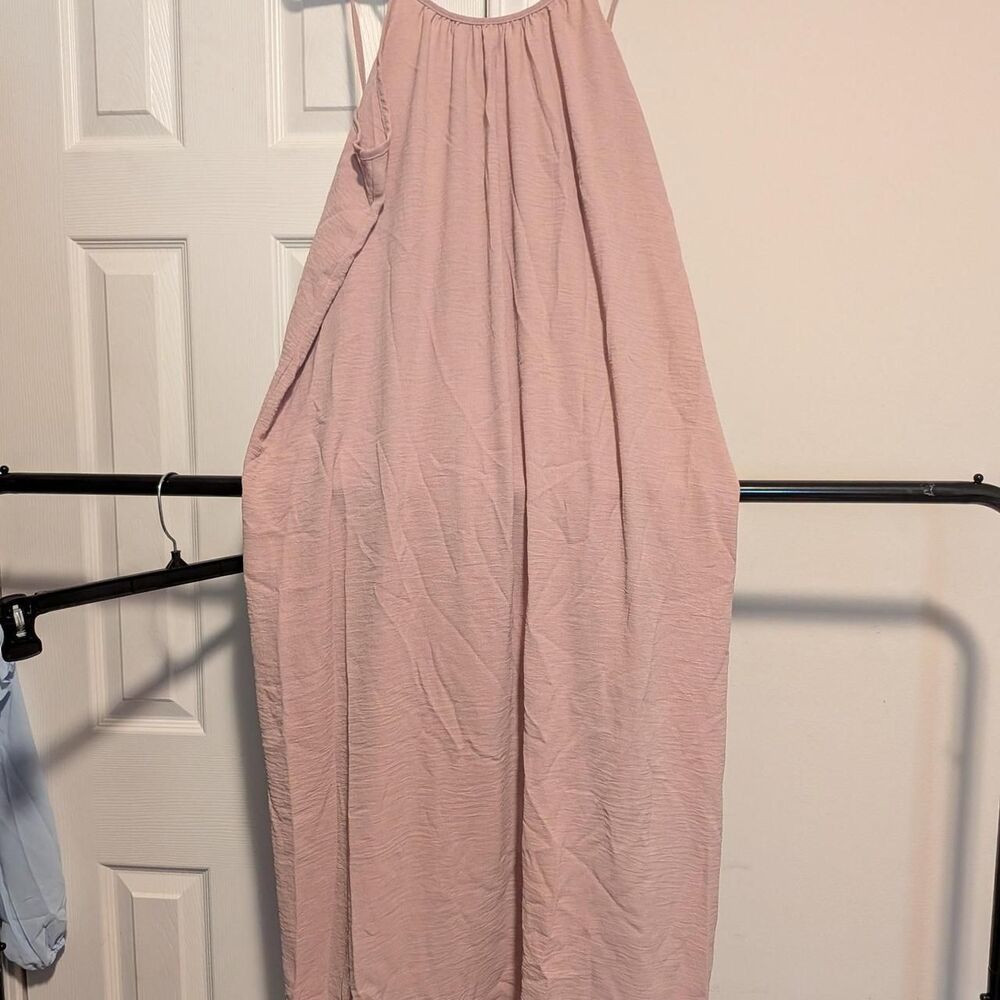 Pink linen maxi dress with tie back